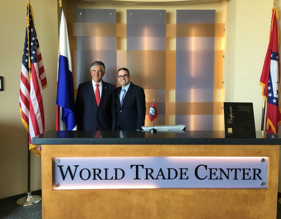 Melvin Torres, director of Latin American Trade for the World Trade Center Arkansas stands with Jaime Figueroa Navarro of Panama.