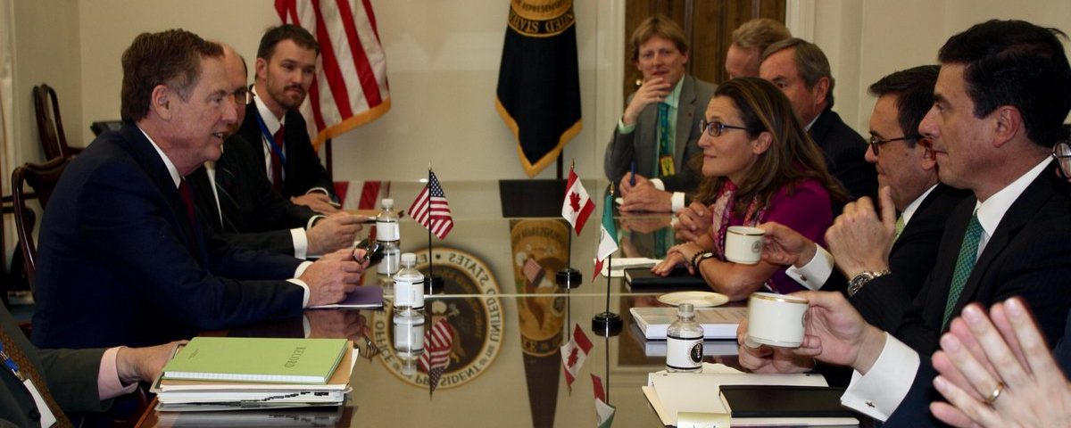 USTR Lighthizer hosts Canada's Minister Freeland & Mexico's Secretary Guajardo for trilateral discussions on NAFTA modernization. Photo Courtesy of USTR Twitter Account.