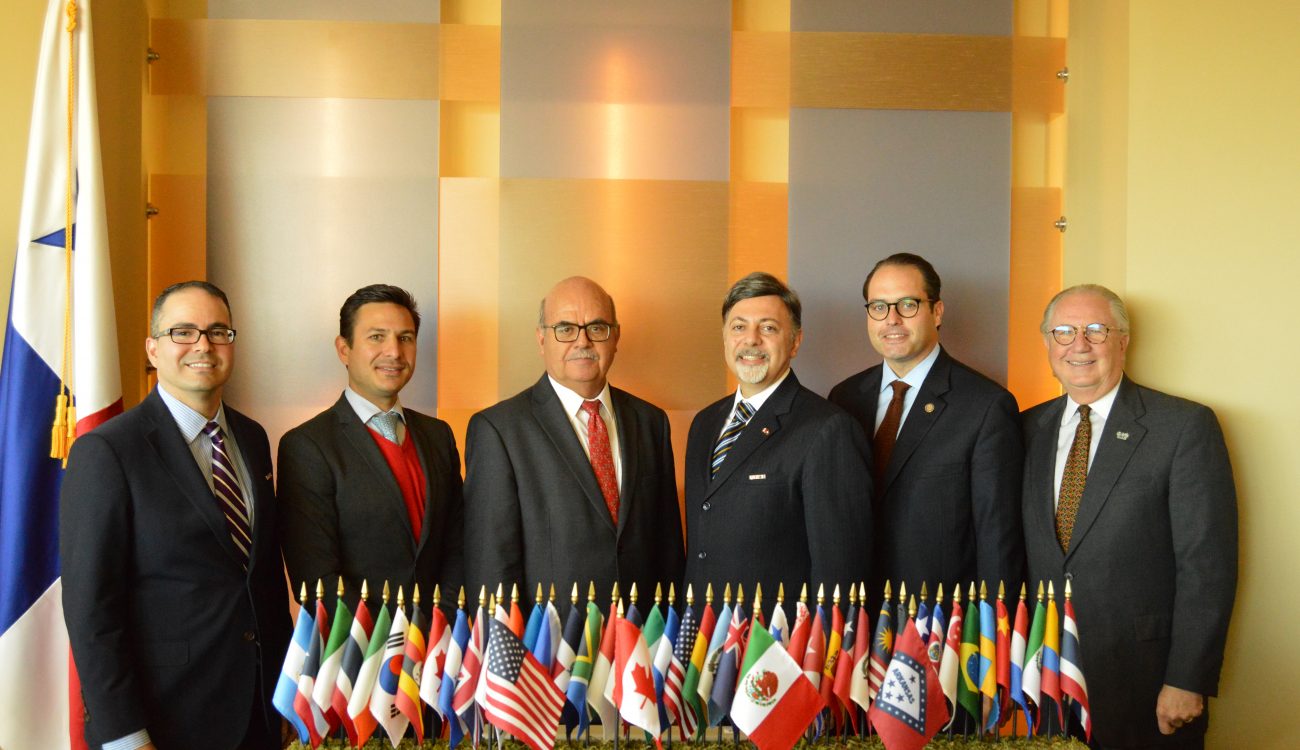 Officials from the World Trade Center Arkansas stand with officials from the Consulate General of Canada in Dallas, the Consulate of Mexico in Little Rock, ProMexico and the Arkansas Governor's office at the trade briefing on Tuesday, October 23, 2018. From left to right: Melvin Torres, Director of Western Hemisphere Trade at the World Trade Center Arkansas; Fernando Marti, Trade & Investment Commissioner of ProMexico; Consul General Rodolfo Quilantan-Arenas from MExico; Consul General Vasken Khabayan from Canada; Carlton Saffa, Senior Strategist for Governor Asa Hutchinson; and Dan Hendrix President and CEO of the World Trade Center Arkansas.