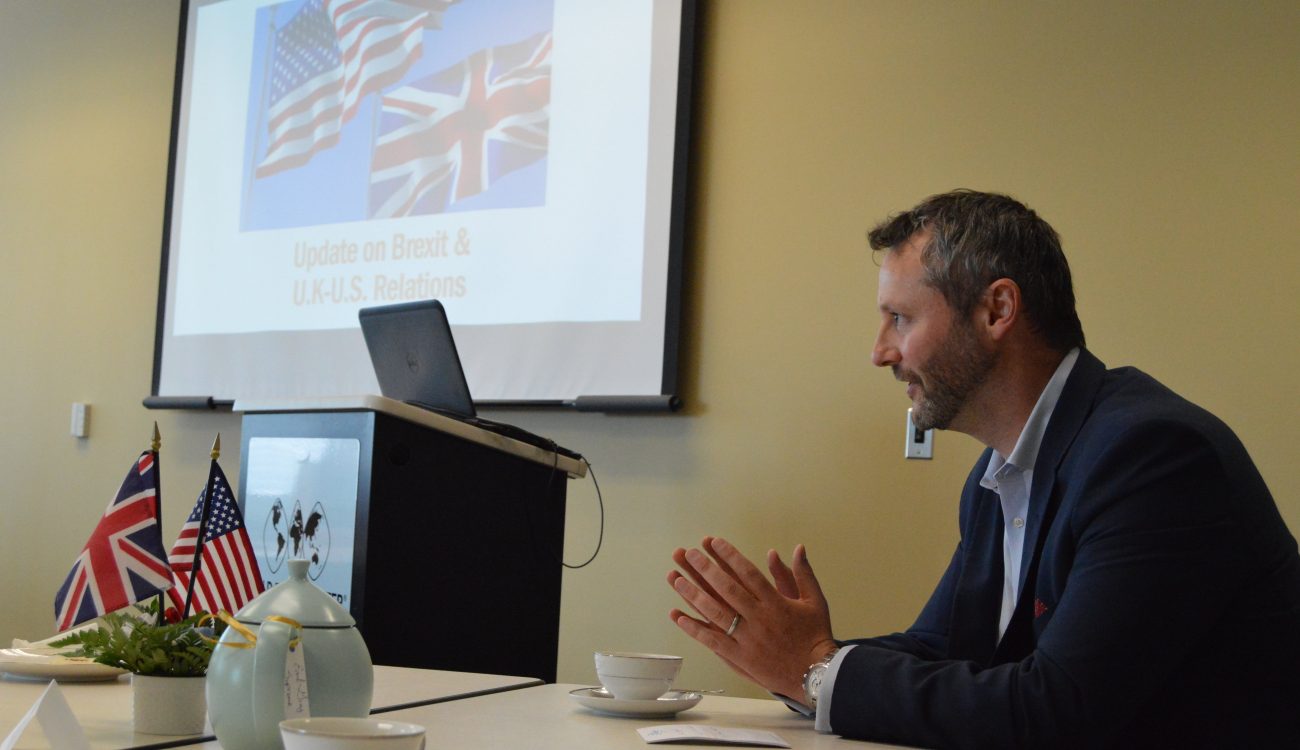 Dan Rutstein, the Regional Director for the West Coast-Central U.S. and the Head of Investment for the U.S. at the British Consulate General in Los Angeles delivers an informative briefing on Brexit and U.S.-U.K. relations at the World Trade Center Arkansas on Friday, June 29.